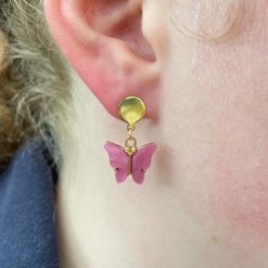Perlmutt Schmetterling Ohrhänger in pink und gold - Edelstahl