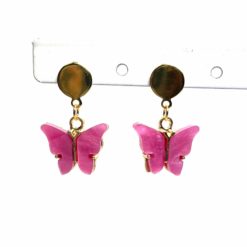 Perlmutt Schmetterling Ohrhänger in pink und gold - Edelstahl