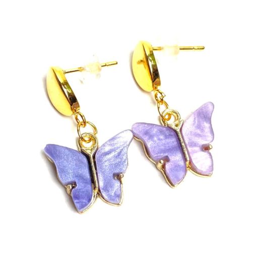 Perlmutt Schmetterling Ohrhänger in lila und gold - Edelstahl