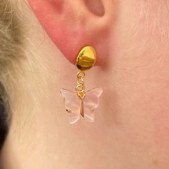 Perlmutt Schmetterling Ohrhänger in rosa und gold - Edelstahl