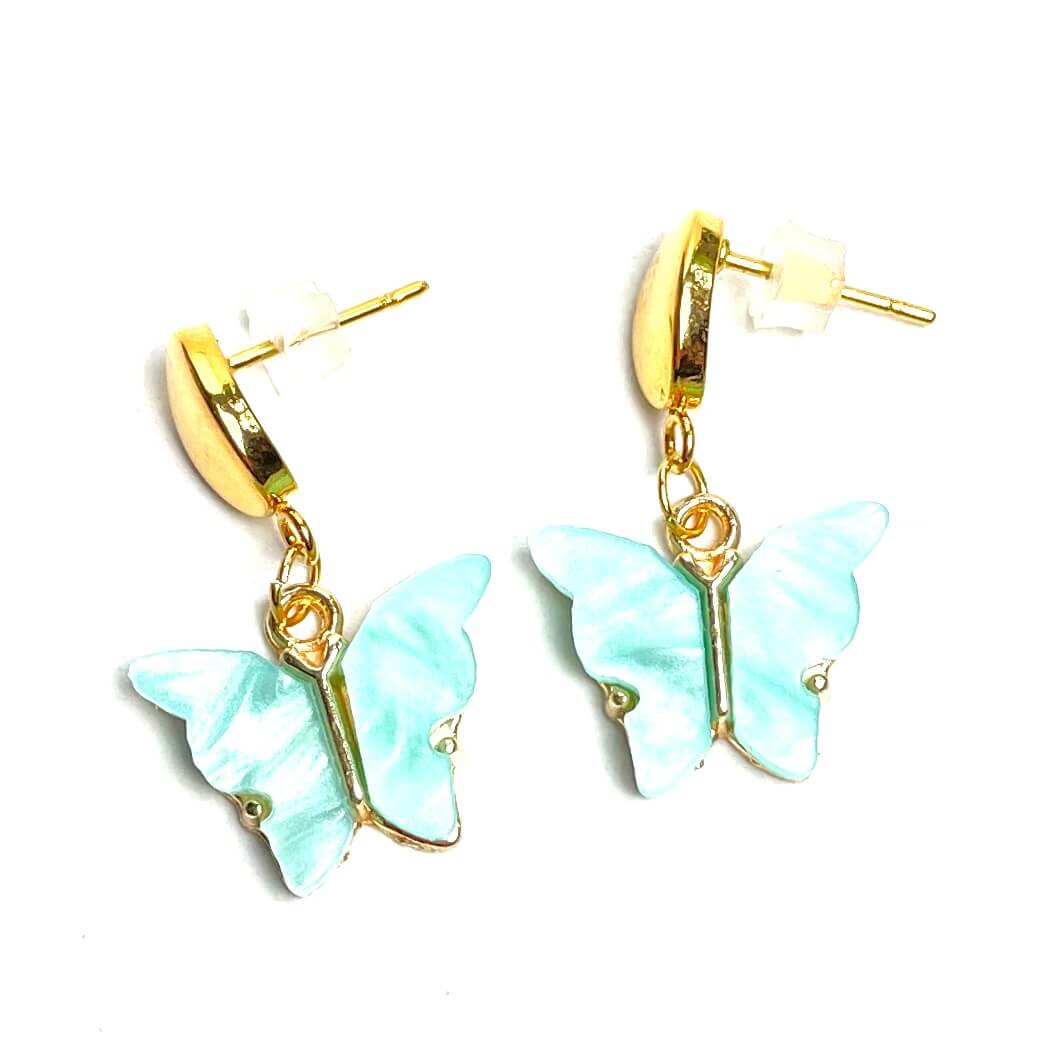 Perlmutt Schmetterling Ohrhänger in türkis und gold – Edelstahl Perlmutt Schmetterling Ohrhänger in türkis und gold - Edelstahl