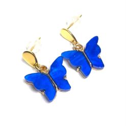 Perlmutt Schmetterling Ohrhänger in blau und gold - Edelstahl