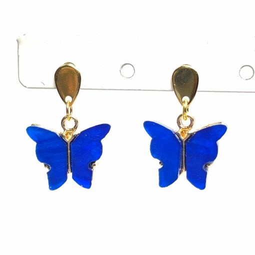 Perlmutt Schmetterling Ohrhänger in blau und gold - Edelstahl