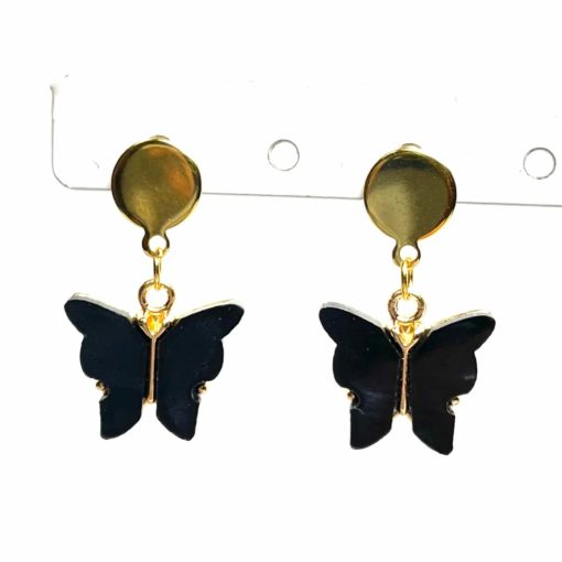 Perlmutt Schmetterling Ohrhänger in schwarz und gold - Edelstahl