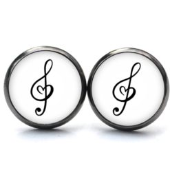 Druckknopf Ohrstecker Ohrhänger Clipse Notenschlüssel mit Herz Musik Noten schwarz weiß