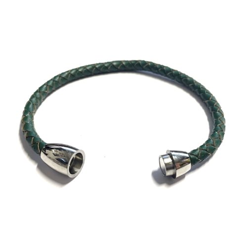 Dunkelgrünes Lederarmband mit Edelstahl Magnetverschluss