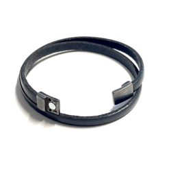 Doppelt gewickeltes beiges Lederarmband mit Edelstahl Magnetverschluss