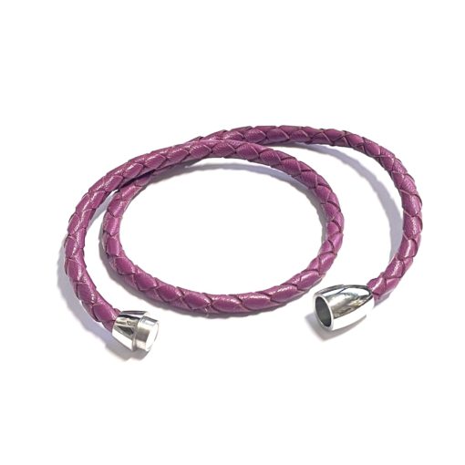 Doppelt gewickeltes Lederarmband in magenta mit Edelstahl Magnetverschluss