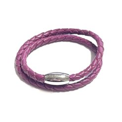 Doppelt gewickeltes Lederarmband in magenta mit Edelstahl Magnetverschluss