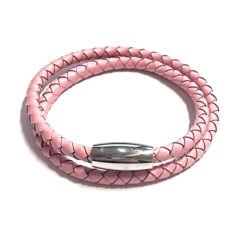 Doppelt gewickeltes rosa Lederarmband mit Edelstahl Magnetverschluss