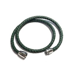 Doppelt gewickeltes Lederarmband in jägergrün mit Edelstahl Magnetverschluss