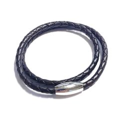 Doppelt gewickeltes Lederarmband in dunkelbraun mit Edelstahl Magnetverschluss