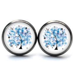 Druckknopf Ohrstecker Ohrhänger großer blauer Baum