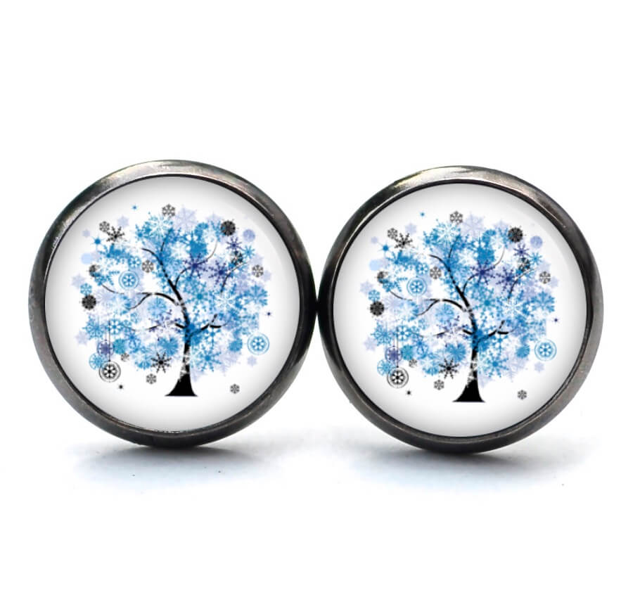 Druckknopf Ohrstecker Ohrhänger großer blauer Baum Druckknopf Ohrstecker Ohrhänger großer blauer Baum