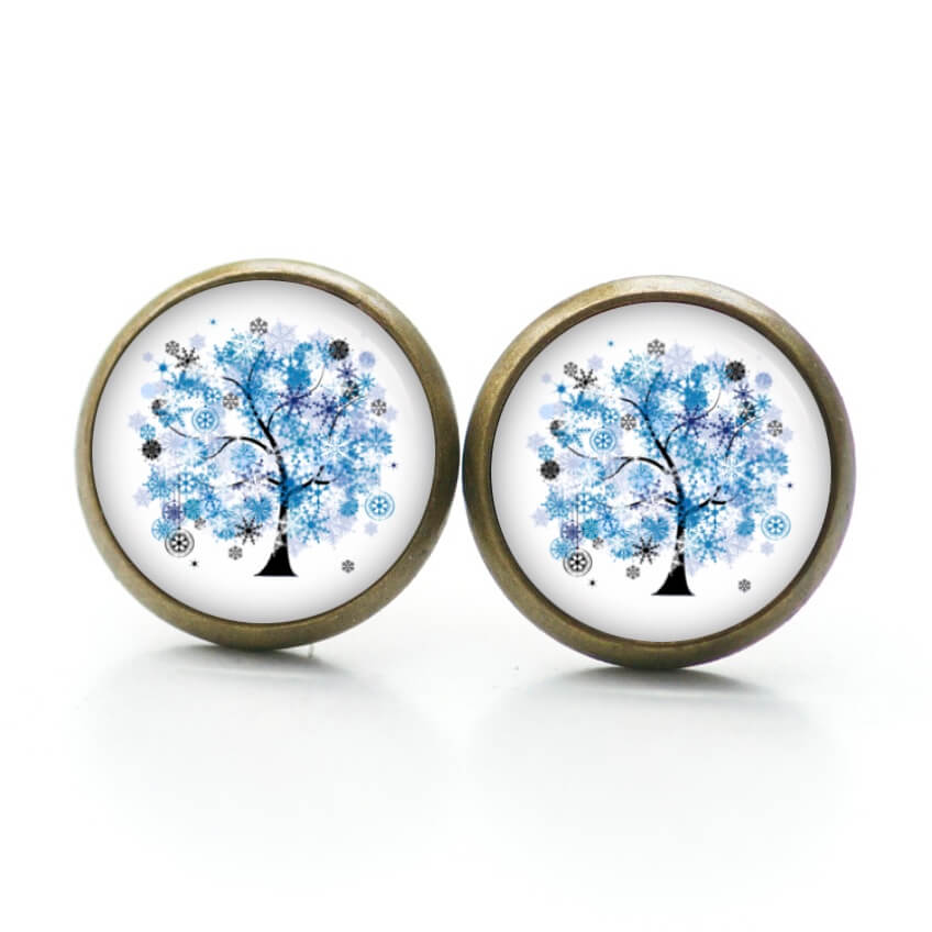 Druckknopf Ohrstecker Ohrhänger großer blauer Baum Druckknopf Ohrstecker Ohrhänger großer blauer Baum