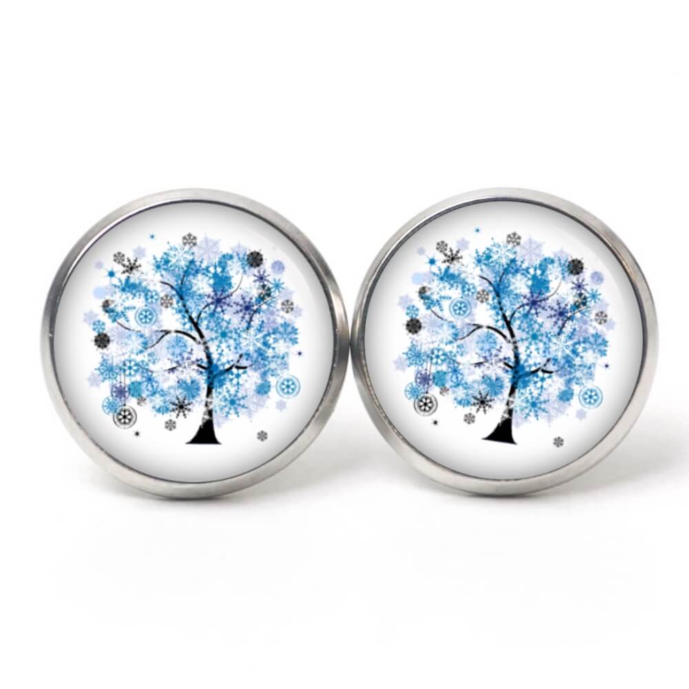 Druckknopf Ohrstecker Ohrhänger großer blauer Baum Druckknopf Ohrstecker Ohrhänger großer blauer Baum