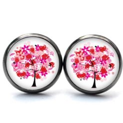 Druckknopf Ohrstecker Ohrhänger großer rosa Baum