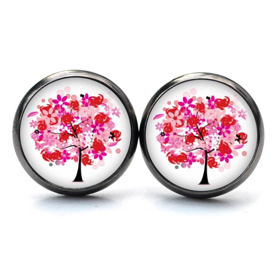 Druckknopf Ohrstecker Ohrhänger großer rosa Baum Druckknopf Ohrstecker Ohrhänger großer rosa Baum