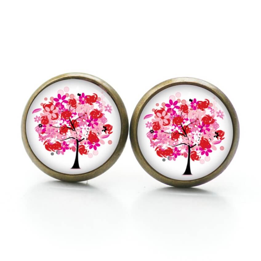Druckknopf Ohrstecker Ohrhänger großer rosa Baum Druckknopf Ohrstecker Ohrhänger großer rosa Baum