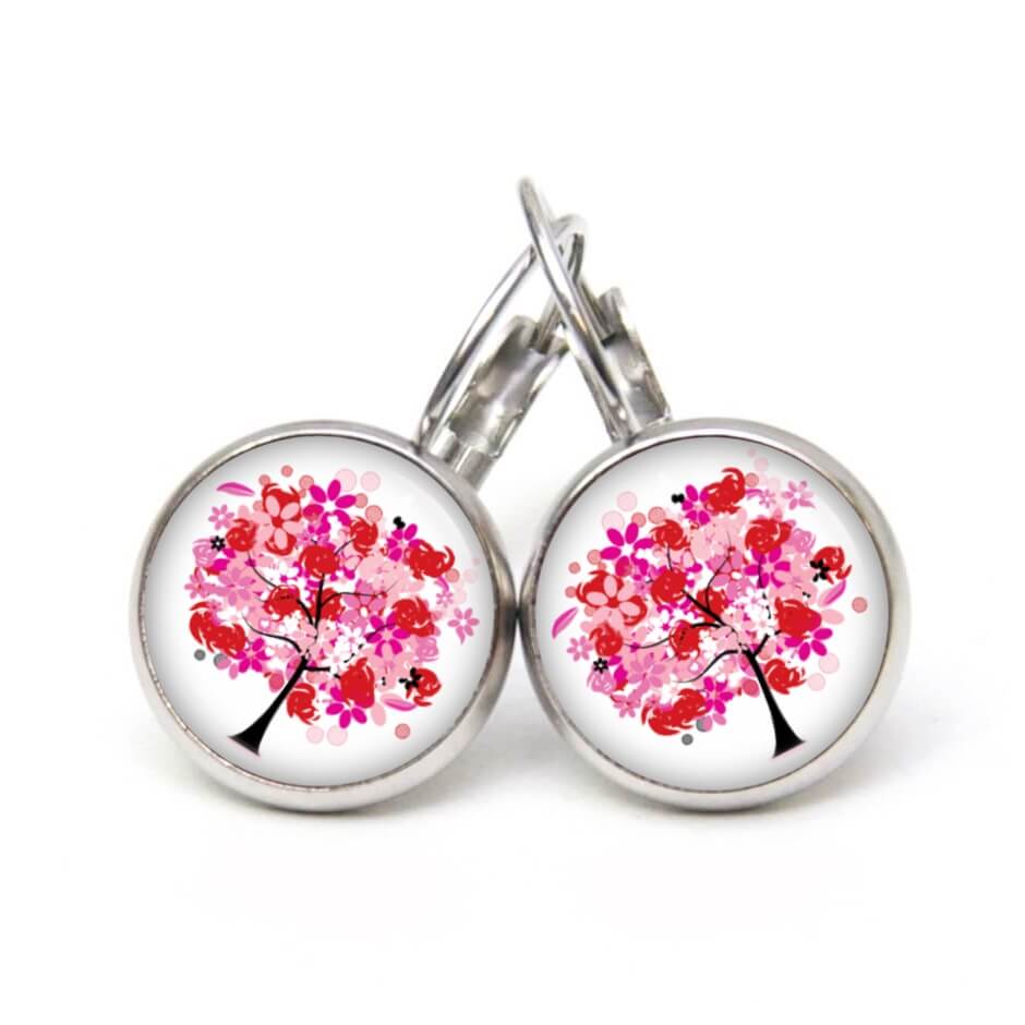 Druckknopf Ohrstecker Ohrhänger großer rosa Baum Druckknopf Ohrstecker Ohrhänger großer rosa Baum