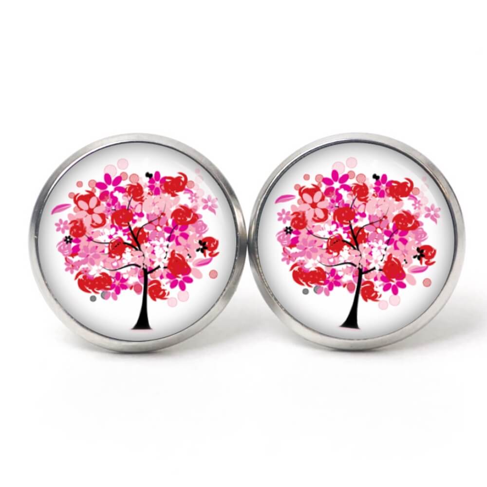 Druckknopf Ohrstecker Ohrhänger großer rosa Baum Druckknopf Ohrstecker Ohrhänger großer rosa Baum