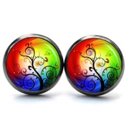 Druckknopf Ohrstecker Ohrhänger großer bunter Lebensbaum