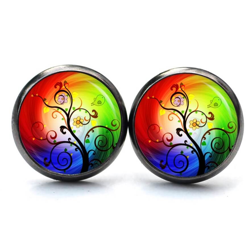 Druckknopf Ohrstecker Ohrhänger großer bunter Lebensbaum Druckknopf Ohrstecker Ohrhänger großer bunter Lebensbaum