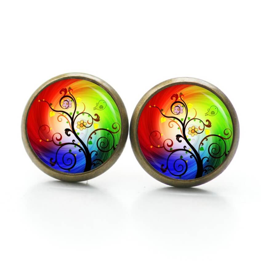 Druckknopf Ohrstecker Ohrhänger großer bunter Lebensbaum Druckknopf Ohrstecker Ohrhänger großer bunter Lebensbaum
