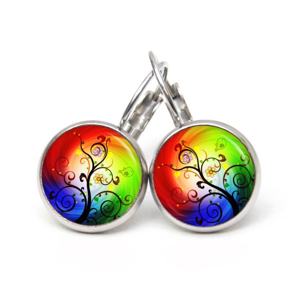 Druckknopf Ohrstecker Ohrhänger großer bunter Lebensbaum Druckknopf Ohrstecker Ohrhänger großer bunter Lebensbaum