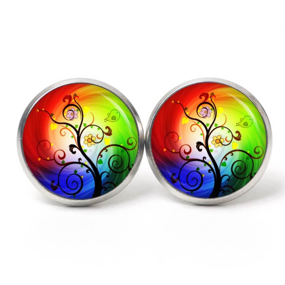 Druckknopf Ohrstecker Ohrhänger großer bunter Lebensbaum Druckknopf Ohrstecker Ohrhänger großer bunter Lebensbaum