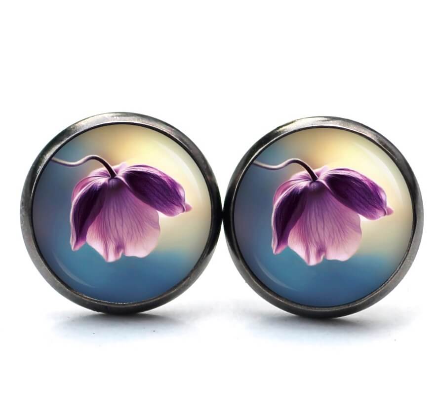 Druckknopf Ohrstecker Ohrhänger Clipse violette Orchidee Druckknopf Ohrstecker Ohrhänger Clipse violette Orchidee