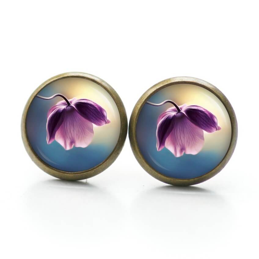 Druckknopf Ohrstecker Ohrhänger Clipse violette Orchidee Druckknopf Ohrstecker Ohrhänger Clipse violette Orchidee