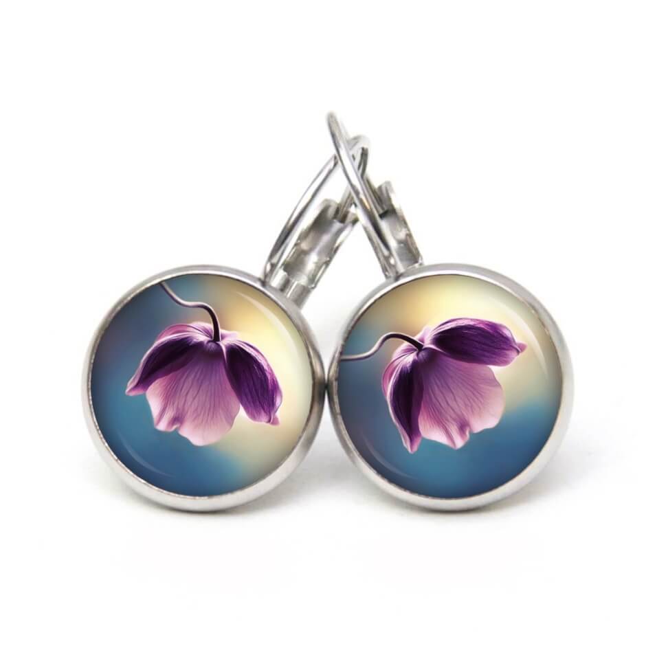 Druckknopf Ohrstecker Ohrhänger Clipse violette Orchidee Druckknopf Ohrstecker Ohrhänger Clipse violette Orchidee