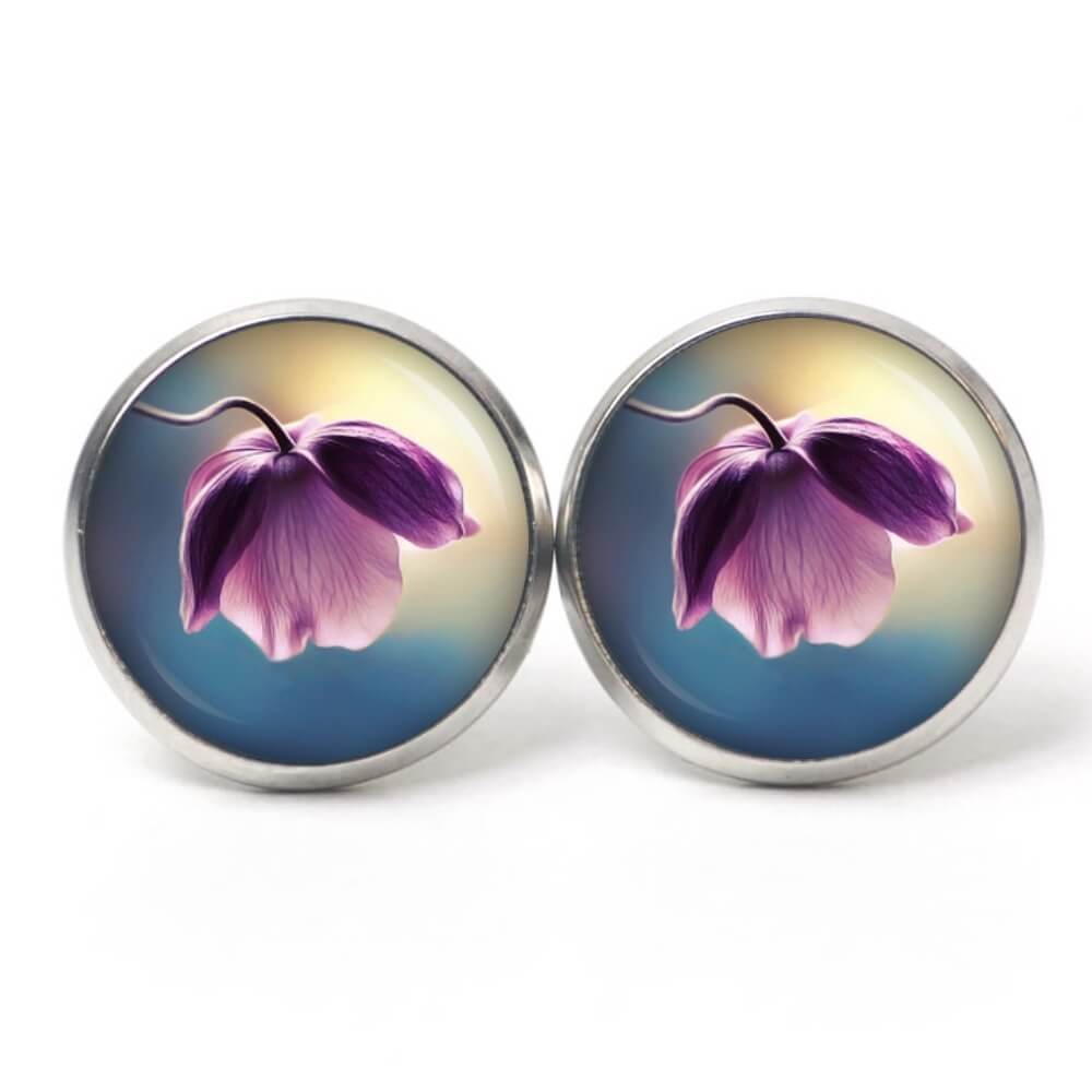 Druckknopf Ohrstecker Ohrhänger Clipse violette Orchidee Druckknopf Ohrstecker Ohrhänger Clipse violette Orchidee
