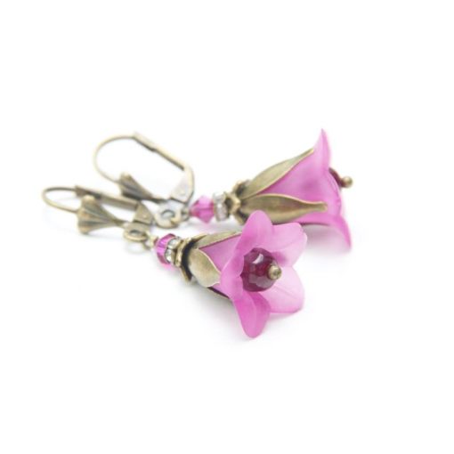 Romantische Blumen Ohrringe aus antik bronze in Pink boho