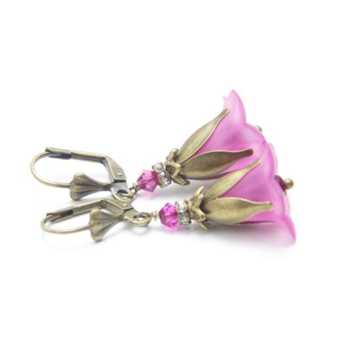 Romantische Blumen Ohrringe aus antik bronze in Pink boho