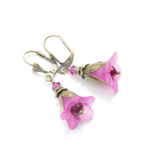 Romantische Blumen Ohrringe aus antik bronze in Pink boho
