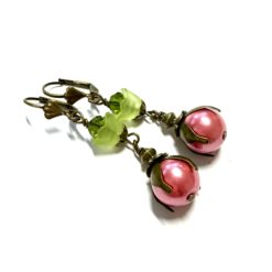 Romantische Blumen Ohrringe aus Bronze in rosa und grün boho