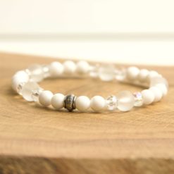 Perlen Armband weiße Jade – Gummiband - Handmade