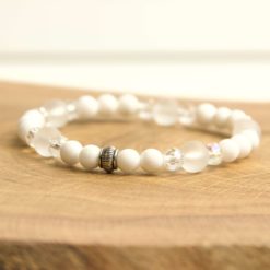 Perlen Armband weiße Jade – stabiles Gummiband - Handmade