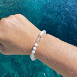 Perlen Armband weiße Jade – stabiles Gummiband - Handmade