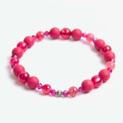 Perlen Armband Fuchsia pink mit Achat – Gummiband - Handmade