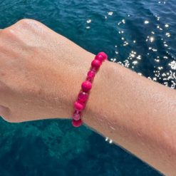 Perlen Armband Fuchsia pink mit Achat – stabiles Gummiband - Handmade