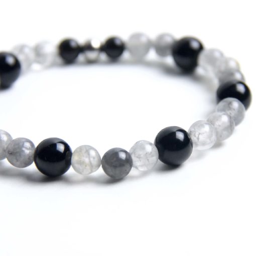Perlen Armband grauer Achat – Gummiband - Handmade