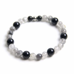 Perlen Armband grauer Achat – Gummiband - Handmade