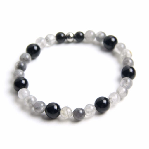 Perlen Armband grauer Achat – Gummiband - Handmade