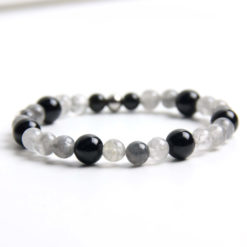 Perlen Armband grauer Achat – Gummiband - Handmade