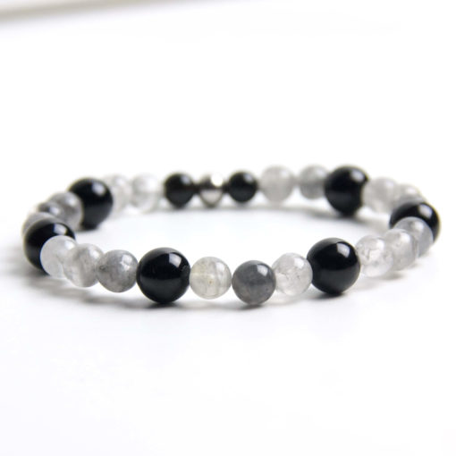 Perlen Armband grauer Achat – Gummiband - Handmade