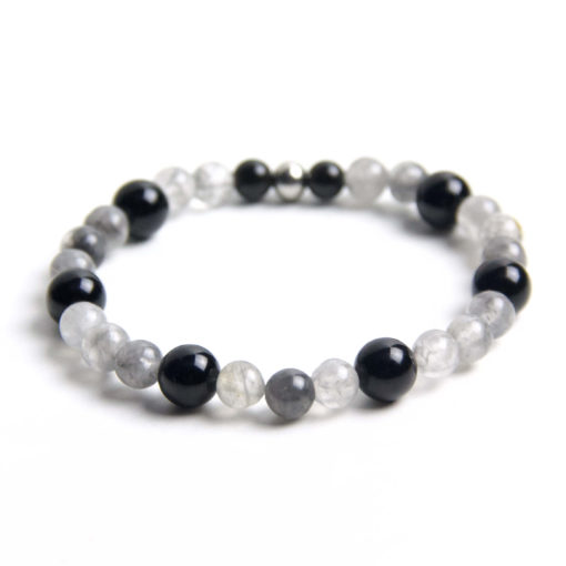 Perlen Armband grauer Achat – Gummiband - Handmade