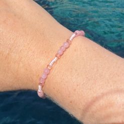 Zartes Perlenarmband mit rosa Cateye Perlen - stabiles Gummiband